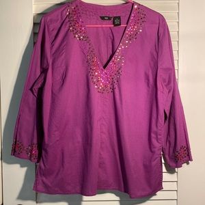 Mossimo purple sequined boho top, long sleeves, very lightweight